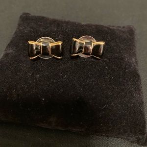 Elegant Kate Spade Golden Black Bow Stud Earrings